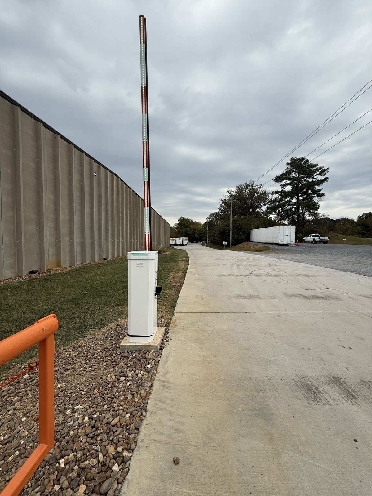 Commercial barrier arm raised open with LED safety stripe